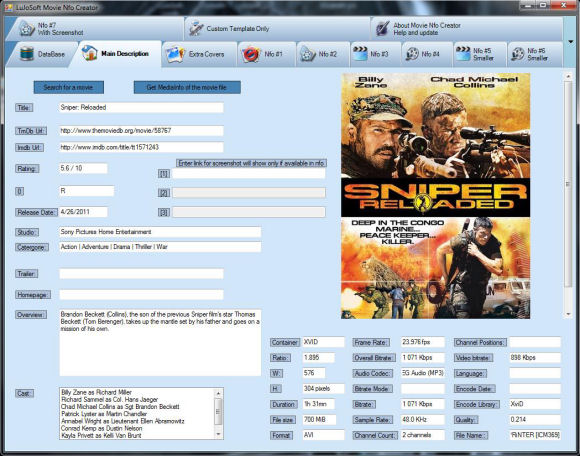 Windows 7 LuJoSoft Movie Nfo Creator 1.1.0.20 full